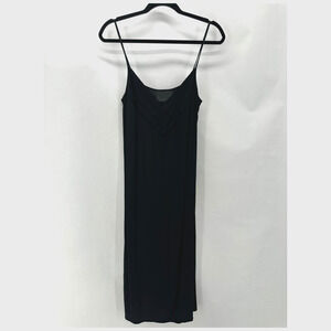 No. 6 Store Slip Dress Womens 2 Black Crepe V-Neck Side Slit Grunge Glam Y2K LBD